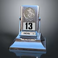 Silver Sculptured Desk Calendar With Carved Number 13 June Date And Server Base
