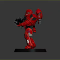 Red Armored Warrior Character Holding Gun On Detailed Base Figure