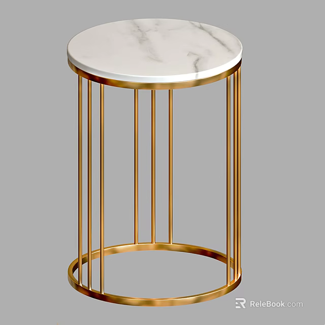 Modern Round Side Table With White Marble Top And Gold Metal Frame 3d model