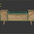Wooden Storage Cabinet With Woven Texture Black Cushion And Slim Legs