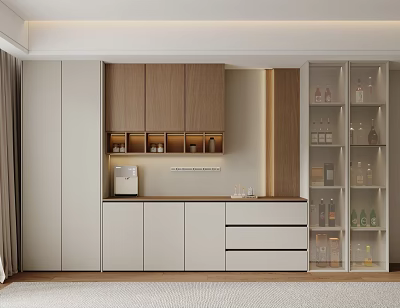 Modern Wooden And White Sideboard With Drawers Cabinets Glass Door Storage In Contemporary Interior 3d model