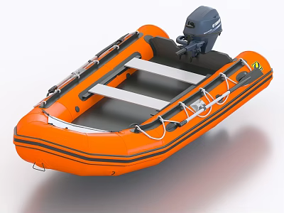Durable Orange Inflatable Boat With Outboard Motor And Seating Rigging 3d model