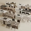 Modern Dining Table Sets With Marble Tops And Stylish Neutral Dining Chairs 3d model