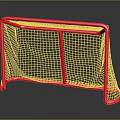 Red Frame Hockey Goal With White Net On Reflective Black Surface 3d model