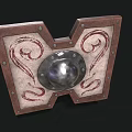 Medieval Shield With Metal Dome Brown Frame And Red Decorative Patterns