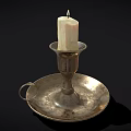 Vintage Metal Candle Holder With White Candle Loop Handle And Tray Base