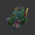 Futuristic Dark Blue Tank 3D Model With Multiple Weapon Turrets And Armored Tracked Chassis