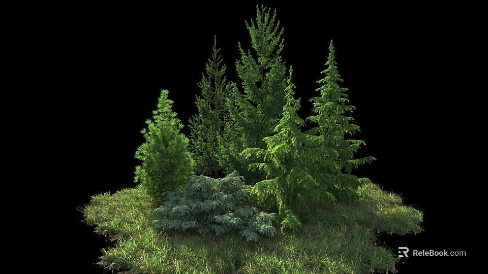 Various Green Bushes Growing On Lush Grassy Area With Different Foliage 3d model 
