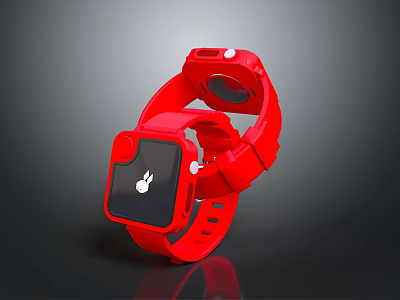 Red Smartwatch Modern Design With Square Dial Digital Display And Silicone Strap 3d model
