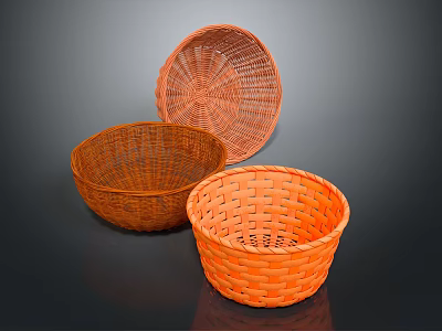 Set Of Three Orange Woven Baskets For Home Storage And Decorative Use 3d model