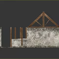Building Construction Frame With Concrete Structure Wooden Beams And Metal Pillars