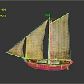 Traditional Red Sailing Boat With Yellow Sails Small Flag And White Accents