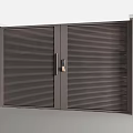 Modern Dark Colored Entrance Gate With Double Doors Vertical Slat Design And White Pillars