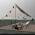 White Canopy Tent At Night With String Lights Tables Chairs Floor LED Strips Starry Sky