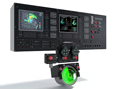 Advanced Commercial Control Equipment With Multiple Displays Control Buttons Knobs And Green Circular Gauge 3d model