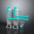 Industrial Equipment Featuring White Cylindrical Tanks Blue Connecting Pipes And Supports