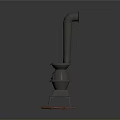 Metal Stove Structure With Tall Chimney And Red Base Stand