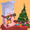 Christmas Decorative Ornament Set with Fireplace Christmas Tree Gift Boxes and Baubles