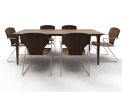 Modern Wooden Dining Table Set With Six Chairs Metal Legs And Wooden Backs 3d model