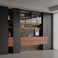 Modern Wine Cabinet Design With Glass Doors LED Lighting And Wallpaper Background
