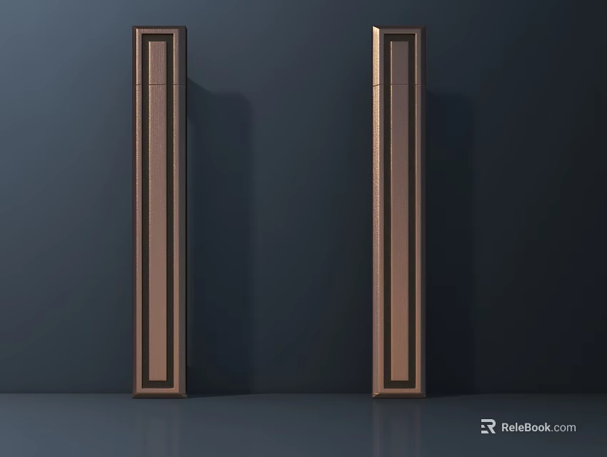 Two Brown Metal Hardware Tools Long Strips With Vertical Texture Placed Against Dark Wall 3d model 