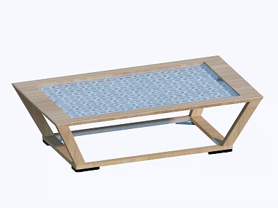Modern Coffee Table With Blue Textured Glass Top And Wooden Geometric Frame 3d model