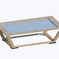 Modern Coffee Table With Blue Textured Glass Top And Wooden Geometric Frame