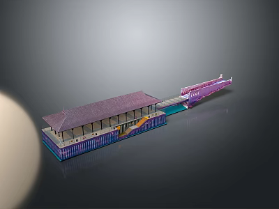 Detailed Building Model With Long Dark Roof Columns And Connected Platform Structure 3d model