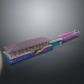Detailed Building Model With Long Dark Roof Columns And Connected Platform Structure