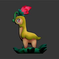 3D Floral Creature Character With Pink Flower Green Stem And Yellow Pink Body On Green Base