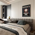 Stylish Kids Room Interior With Bed Geometric Rug Soccer Ball Basketball Desk Chair KAWS Poster