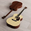 Two Acoustic Wooden Guitars Placed On Light Gray Wooden Floor For Musical Instrument