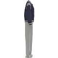 Casual Navy Blue Jacket with White Stripes on Sleeves and Light Gray Wide Leg Pants