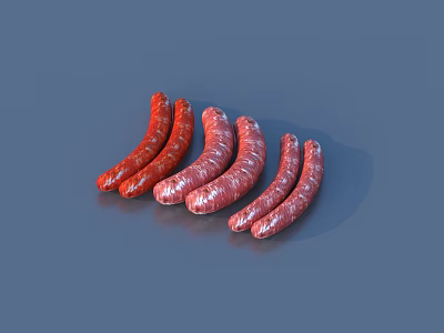 Fresh Delicious Red And Pink Sausages Arranged On Smooth Blue Surface 3d model