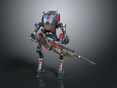 Game Movie Character Detailed Futuristic Mechanical Robot Equipped With Armor And Weapon 3d model
