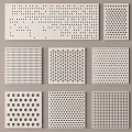 Perforated Metal Components With Circular Star And Grid Hole Patterns 3d model