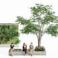 Tree Pit With Large Tree Bench And Three People By Green Plant Wall
