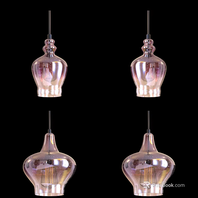 Modern Glass Pendant Lights With Transparent Shades Hanging In Interior Space 3d model 