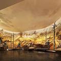 Traditional Cultural Center Interior Design With Mural Art Exhibition Areas And Decorative Elements