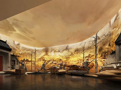 Traditional Cultural Center Interior Design With Mural Art Exhibition Areas And Decorative Elements 3d model