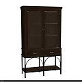 Elegant Wooden Bookcase With Glass Doors Drawers And Metal Frame Base Design