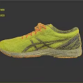 Bright Yellow ASICS Running Shoes With Orange Laces And Blue Accents For Sports