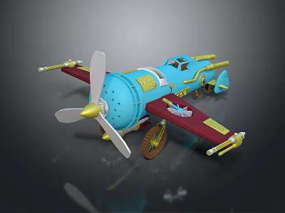 Cartoon Passenger Plane Model With Blue Body And Red Wings 3d model