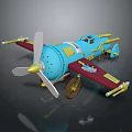 Cartoon Passenger Plane Model With Blue Body And Red Wings