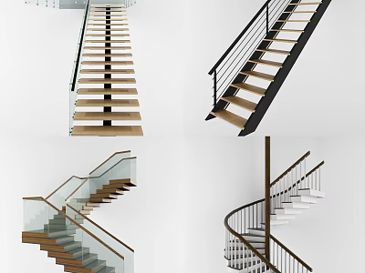Modern Contemporary Staircase Designs With Wooden Steps Glass Railings And Metal Handrails 3d model