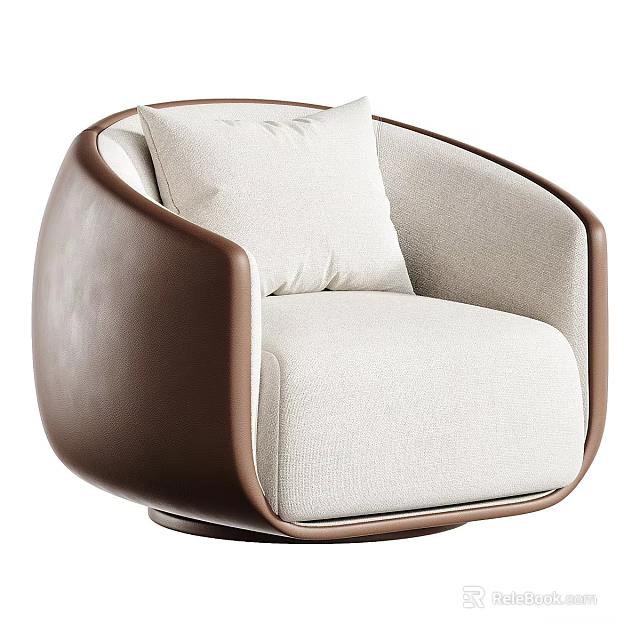 Modern Single Sofa With Beige Fabric Brown Frame And Accent Pillow 3d model 