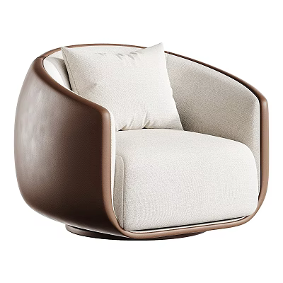 Modern Single Sofa With Beige Fabric Brown Frame And Accent Pillow 3d model