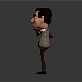 Cartoon Man Wearing Gray Suit Red Tie Open Arms Holding Brown Item On Gray Background