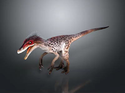 Prehistoric Reptile Dinosaur With Feathered Body Red Head Open Mouth And Spotted Skin 3d model