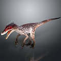 Prehistoric Reptile Dinosaur With Feathered Body Red Head Open Mouth And Spotted Skin